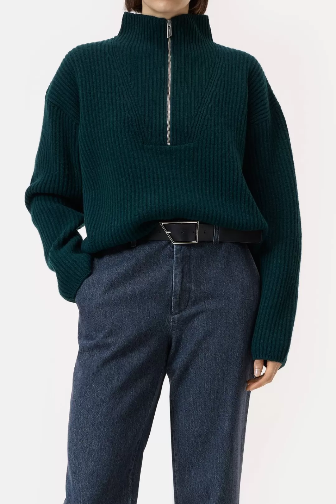 Closed Half-zip jumper made from wool Pine Flash Sale
